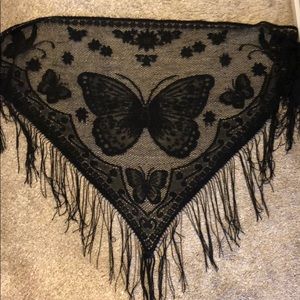 Black butterfly knit shawl